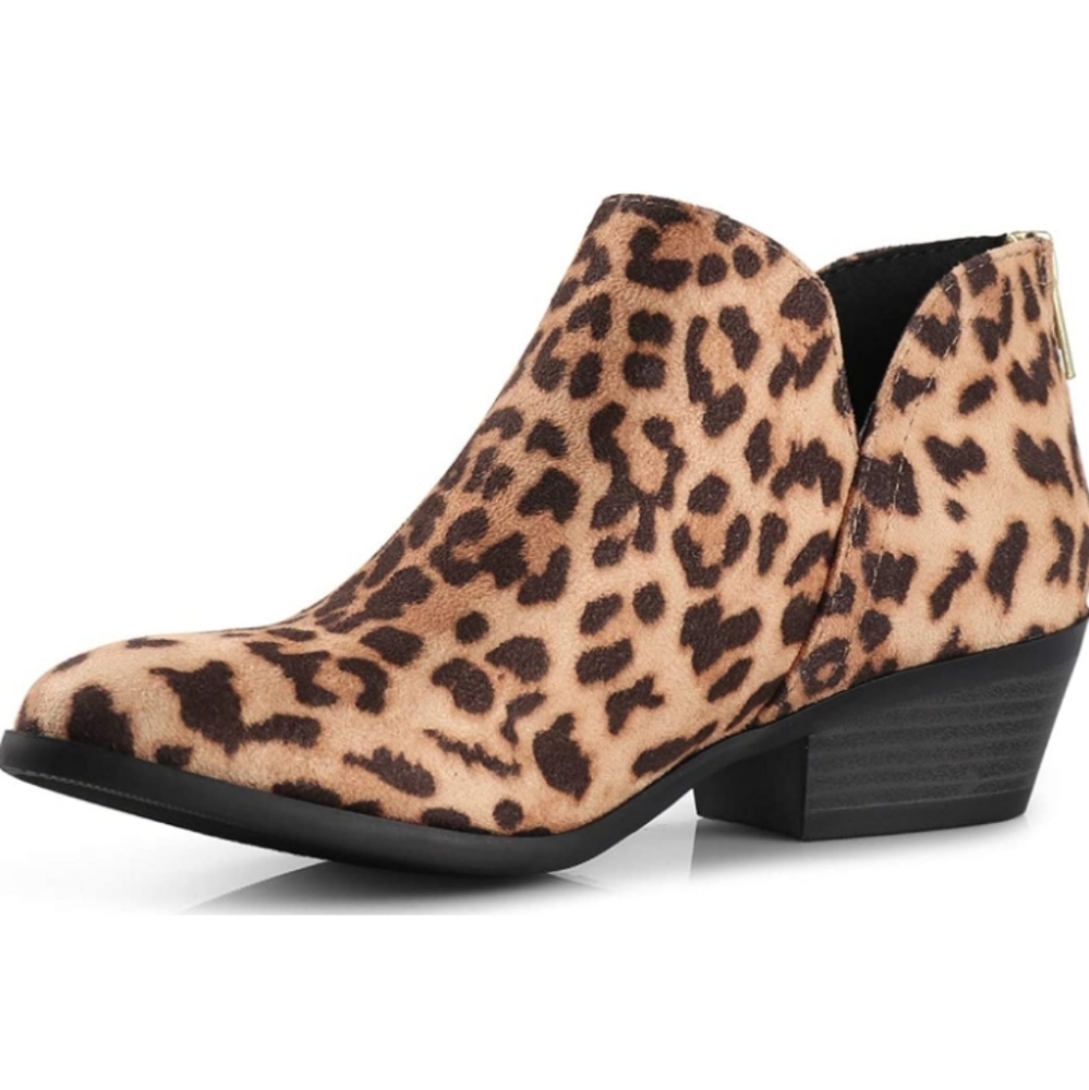 New LUSTHAVE Women's Madeline Western Almond Round Leopard Toe Slip on Bootie